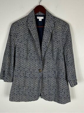 Coldwater Creek Navy/Cream Floral-Print Blazer 14